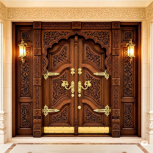 Puerta de Madera de Teca Tallada a Mano, Tradicional y Profesional, con Motivos de Elefantes y Leones, para la Entrada de la Sala de Pooja, Decoración para la Sala de Pooja, Estilo Real, Hecho en EE. UU. - Product Image 2