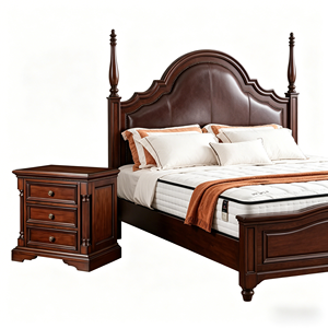 Letto matrimoniale imbottito in pelle cerata lucida, set da camera da letto con materasso a molle e memory foam - Product Image 1