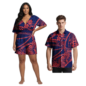 Camisas Casuales <span class=keywords><strong>de</strong></span> Estilo Polinesio para Hombre, Camisa Hawaiana para Playa, Romper para Mujer con Diseño Floral Tribal Samoano, Conjuntos a Juego para Parejas - Product Image 6