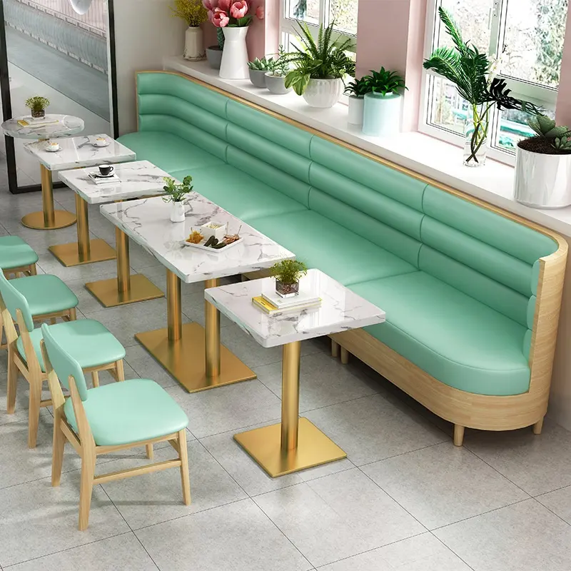 बिक्री के लिए चीनी कैंटीन हरे रंग की चमड़े रतन फर्नीचर लाउंज बूथ सोफे बूथ बैठने रेस्टोरेंट मेज और कुर्सियों
