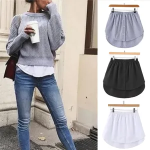 Women Girls <strong>Shirt</strong> Blouse <strong>Extender</strong> Adjustable Layering Faux Top Lower Sweep Mini Skirt False Hemline Splitting Underskirt - Product Image 2