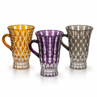 Ensemble de tasses en verre soufflé à la main en cristal taillé, tasses à café colorées gaufrées avec poignée, artisanat élégant pour café, thé, jus, maison