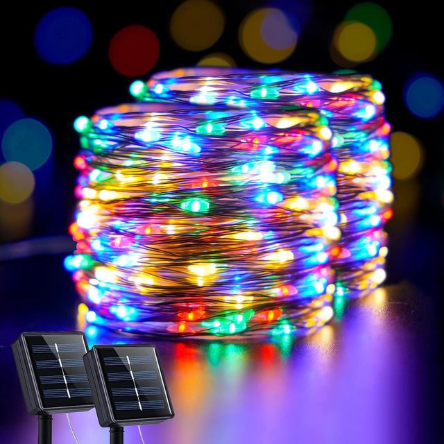 Jochebed New 8 Modes LED Light String Outdoor Solar Christmas Tree Lights with IP65 Rating Wireless Control & Rechargeable