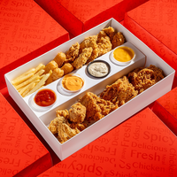 Boîte d'emballage personnalisée en carton pour poulet frit, hamburgers et frites, avec compartiment pour sauces et support à ketchup