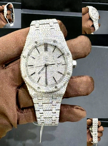 Montre mécanique automatique de luxe pour homme, entièrement sertie de diamants et de moissanite, bracelet en acier inoxydable, cadran en verre, résistance à l'eau 10 bars - Product Image 1