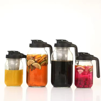 Bocal en verre Mason de 64 oz avec poignée et bouchon, grand récipient de stockage d'eau de 2000 ml, avec ligne de mesure, personnalisable, pour le camping et les activités de plein air, qualité alimentaire