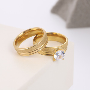 CAIOOCHE 2pcs Fashion <strong>Men</strong> Women Non Tarnish Stainless Steel Jewelry Couple <strong>Rings</strong> Wedding <strong>Ring</strong> <strong>Set</strong> 18k Gold with Diamond - Product Image 4