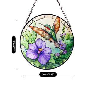 Attrape-soleil en verre teinté avec colibri vert et fleur, décoration de fenêtre, cadeaux pour maman, amateurs d'oiseaux - Product Image 6