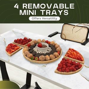 Bamboo Wooden Serving <b>Trays</b> Set With <b>Large</b> And Small Plates For Snacks Cheese Charcuterie Board Home Use Eco Friendly - Product Image 4