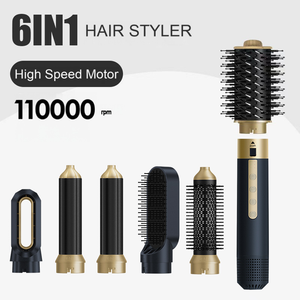 <span class=keywords><strong>Brosse</strong></span> Sèche-Cheveux 6-en-1 Interchangeable, Sèche-Cheveux Coiffant, Peigne à Air Chaud, Lisseur, Multi-Boucleur, Styler Capillaire - Product Image 1