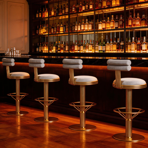 Tabouret de bar pivotant de style nordique, vintage, avec structure en acier inoxydable doré, pour <span class=keywords><strong>cuisine</strong></span> - Product Image 2