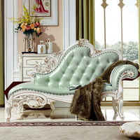 Chaise longue de luxe en bois massif européen avec détails sculptés à la main en cuir véritable, style français, canapé inclinable pour villa