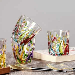 Verre à whisky artisanal sans plomb, style ancien, avec motif <span class=keywords><strong>de</strong></span> feuilles colorées en relief, peint à la main, pour bar, vin et jus - Product Image 3