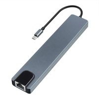 Hub USB-C 8-en-1 de qualité professionnelle avec sortie 4K 2.1, transfert de données haute vitesse, station d'accueil métallique, prise en charge Micro SD, LAN, USB 3.0 - En stock