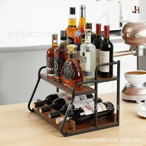 Double Layer Wooden Wine Rack With Iron Frame For Desktop Storage And <b>Kitchen</b> Organization - Product Image 2