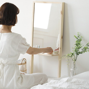Modern Solid Wood Full Length Standing <strong>Mirror</strong> with Shelf Nordic <strong>Pine</strong> Leaning <strong>Mirror</strong> for Hotel Guest Room Project - Product Image 5