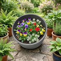 Jardinière pour plantes d'intérieur et d'extérieur, gris moyen mat, texture poreuse brossée, résine de poudre de pierre, imitation béton, côtés droits, conique