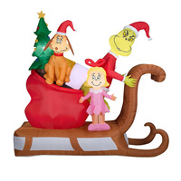 Décorations de Noël gonflables transfrontalières pour l'extérieur : Père Noël, monstre vert et traîneau du Grinch pour fêtes de jardin