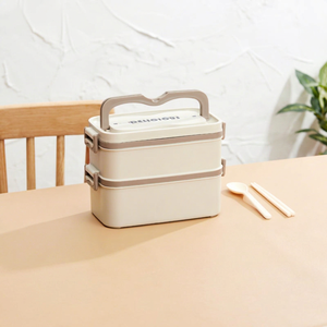 Dual Tier Rectangular Plastic <b>Lunch</b> <b>Box</b> Portable Leak Proof Bpa Free 2 Compartments Simple Style M Size - Product Image 1