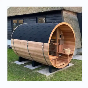 Sauna de Madera Eléctrica para 6-7 Personas con Ventanas Panorámicas de Vidrio; Sauna de Vapor Tipo Barril para Exteriores, Lista para Usar - Product Image 1