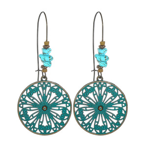 Vintage Flower Drop <b>Earrings</b> Women's Turquoise Alloy 22k <b>Gold</b> Plated Everyday Wear Fine <b>Dangle</b> <b>Earrings</b> - Product Image 5