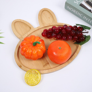 Bandeja de bambú con diseño de conejo, plato de servir de madera maciza gruesa con dibujos animados para postres y pasteles, vajilla para el hogar. - Product Image 2