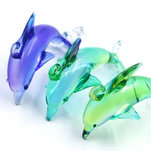 批发穆拉诺挂画玻璃海豚雕像动物工艺品家居装饰