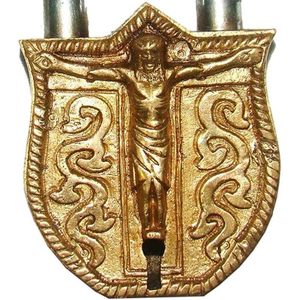 PARIJAT HANDICRAFT <b>Keyed</b> Brass Door <b>Lock</b> Padlock Crucifix Relief Jesus Christ Cross Waterproof Safety Function Christian - Product Image 4