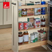 Armoire de cuisine en bois massif Alland Manhattan, couleur beige érable et bleu clair, avec organisateur en bois personnalisé