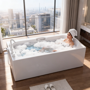 Baignoire rectangulaire autoportante en acrylique de qualité supérieure, blanche, moderne, <span class=keywords><strong>avec</strong></span> chauffage à température constante pour salle de <span class=keywords><strong>bain</strong></span> d'appartement - Product Image 2