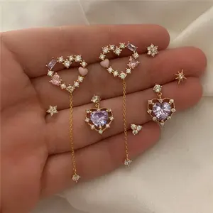 Luxury 2020 Jewelry 925 Silver Princess Pink Love Heart Drop Earrings