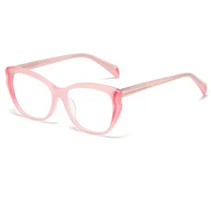 Wholesale New Stylish Pink Lady Cat Eye Glasses Acetate Frame Latest Glasses Frames For Girls Cat Eye Optical Glasses