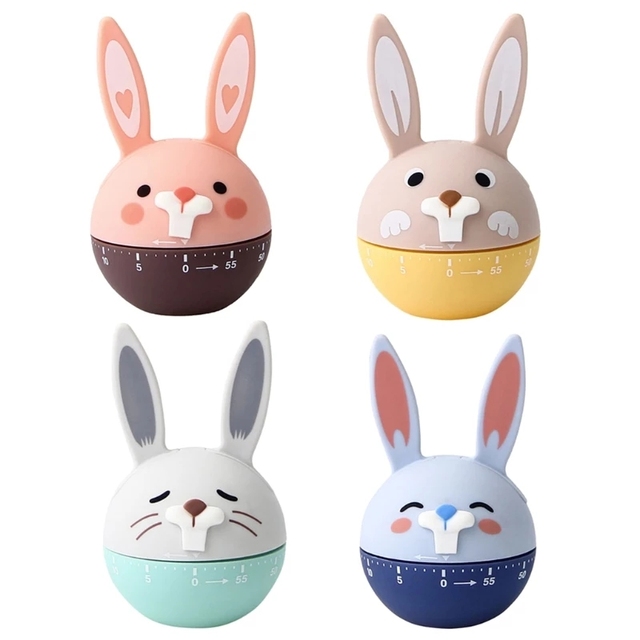 Cute Bunny Mechanical Kitchen Timer Plastic Material for Household Use for Kids in Cooking Baking Reading Sports