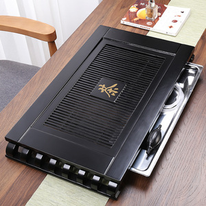 Solid Wood <b>Tea</b> <b>Tray</b> With Stainless Steel Base Drainage Kung Fu <b>Tea</b> Table Heat Resistant Flat Design For Afternoon <b>Tea</b> - Product Image 2