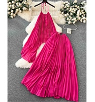 Ensemble décontracté 2 pièces pour femmes haut à licou et robe plissée en mousseline de soie ensemble Ropa vente en gros