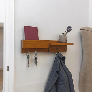 Toptan çok fonksiyonlu ahşap duvara monte organizatör Entryway Coat & banyo ve mutfak için kanca ile anahtar araçları raf raf - Product Image 6