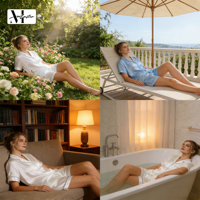 Pyjama et vêtements d'intérieur légers et respirants en soie de mûrier brodée pour femme, certifiés Oeko-Tex, personnalisables