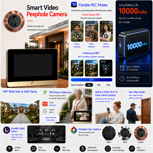 TUYA 10000mAh Peephole Door Camera Viewer 5'' Display 2MP HD Digital Video Door Phone Camera Peephole Camera Door Phone Video