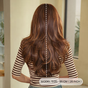Perruques synthétiques mi-longues de 26 pouces, marron châtain avec mèches blond <span class=keywords><strong>caramel</strong></span>, en fibre résistante à la chaleur, effet mat naturel, Peluca - Product Image 4