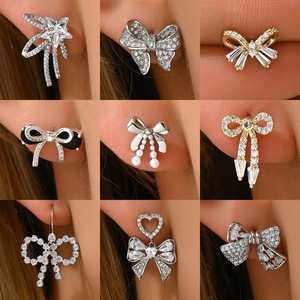 Korean Style Bowknot Stud <b>Earrings</b> With Zircon Inlay For Women Party Fashion Jewelry Zinc Alloy Stainless Steel <b>Post</b> - Product Image 1