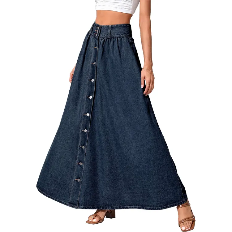 Новейшее платье, дизайнерские женские джинсовые макси с высокой талией, длинные юбки для девушек, 2024