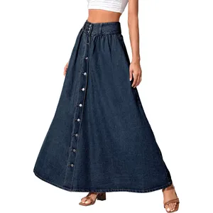 Mais recente design de vestido feminino jeans de cintura alta para meninas saias longas maxi femininas menina 2024