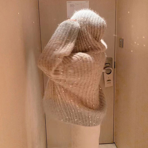 Cardigan autunno <span class=keywords><strong>donna</strong></span> lavorato a <span class=keywords><strong>maglia</strong></span> con cerniera larga a manica lunga elegante alla moda con paillettes maglione oversize con <span class=keywords><strong>glitter</strong></span> - Product Image 6