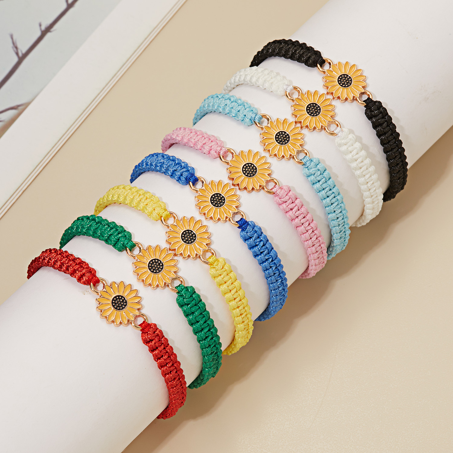 Braccialetti Regolabili Con Girasole – Fatti A Mano In Corda Intrecciata – Per Amiche, Coppie, Donne – Boho