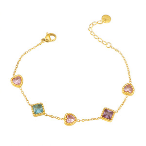 Heart <b>Charm</b> Women's Trendy <b>Bangles</b> Cubic Zirconia Chain 14K Gold PVD Stainless Steel Colorful CZ Perfect Christmas Gift - Product Image 5