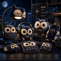 Coussin en peluche personnalisé Hibou Noble, Pack Techno, Lampe, Haut-parleur, Horloge, Support de téléphone, USB
