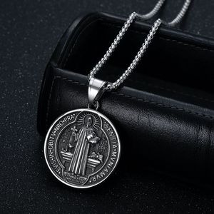Collier pendentif géométrique Yunnique Saint Benoît Exorcisme en acier inoxydable rond unisexe, bijoux cadeau Dongguan - Product Image 4
