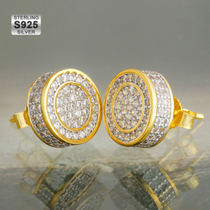 Siêu Sao Phụ Kiện Bông Tai Bán Buôn 18K Vàng Trắng Mạ Iced out <span class=keywords><strong>CZ</strong></span> Kim Cương Vòng 925 Sterling Silver Stud Bông Tai - Product Image 2