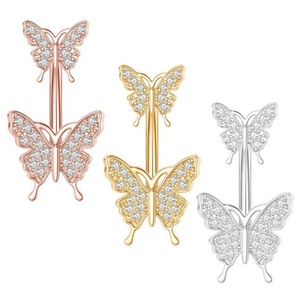 Joyas de Piercing Corporal con Personalidad, Anillo de Ombligo de Mariposa de Acero Inoxidable 316 con Zirconia Incrustada - Product Image 2