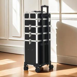 Chariot de Salon Qihui avec Roues Universelles, Grande Capacité, Noir, Valise de Rangement Professionnelle pour Maquillage et Beauté, Amovible - Product Image 3